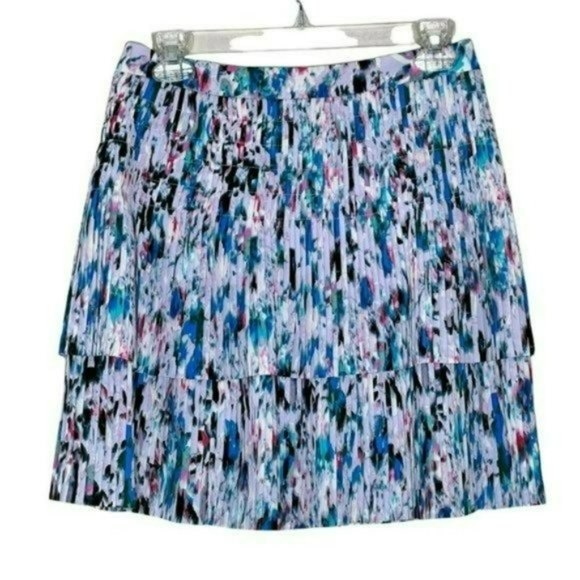 J. Crew Multicolor Watercolor Floral 2 Tier Zip Pleated Casual Mini Skirt Size 2 - Picture 5 of 10